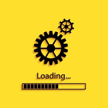 Black Loading and gear icon isolated on yellow background. Progress bar icon Stock Illustration