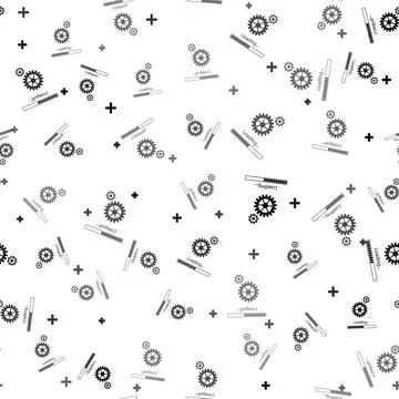 Black Loading and gear icon isolated seamless pattern on white background Stock Illustration