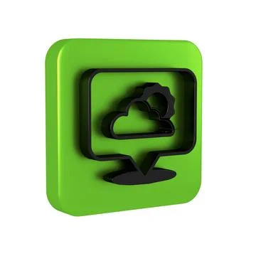 Black Location cloud icon isolated on transparent background. Green square .. Stock Illustration