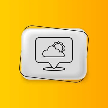 Black Location cloud icon isolated on yellow background. Silver rectangle b.. Stock Illustration