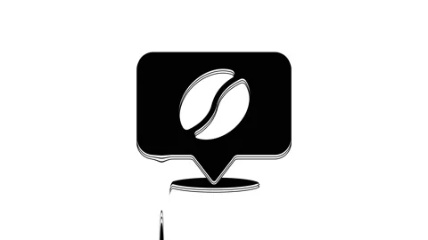 Black Location with coffee bean icon isolated on white background. 4K Video Stock Footage 233888187