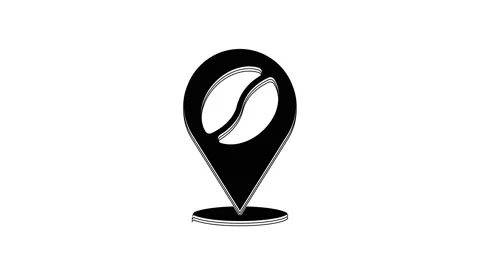 Black Location with coffee bean icon isolated on white background. 4K Video Stock Footage 233888580