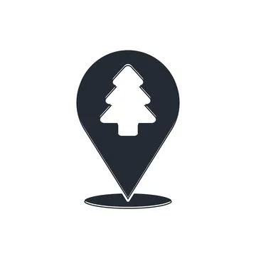 Black Location of the forest on a map icon isolated on white background.  V.. Stock Illustration