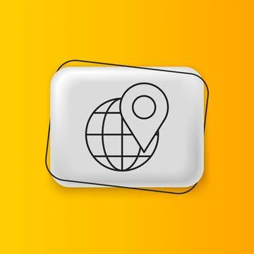 Black Location on the globe icon isolated on yellow background. World or Ea.. Stock Illustration