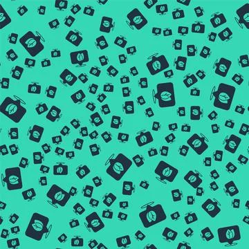 Black Location pin with leaf inside icon isolated seamless pattern on green Illustrazione stock