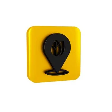 Black Location pin with leaf inside icon isolated on transparent background.. Stock Illustration