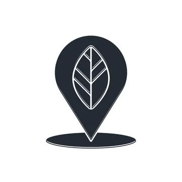Black Location pin with leaf inside icon isolated on white background.  Vecto Stock Illustration