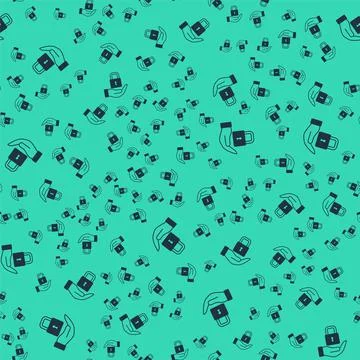 Black Lock icon isolated seamless pattern on green background. Padlock sign イラスト素材