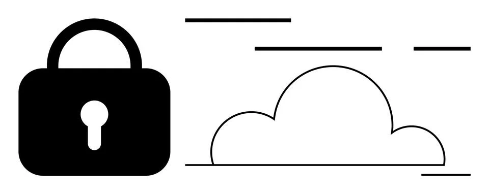 Black lock next to a cloud. Ideal for concepts of cybersecurity, data protect Stock Illustration