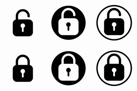 Black lock set icons. Open and closed padlock icon. Collection black symbols  Stock Illustration