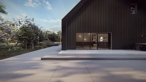 Black loft modern house in summer 3d animation Stock Footage 192633110