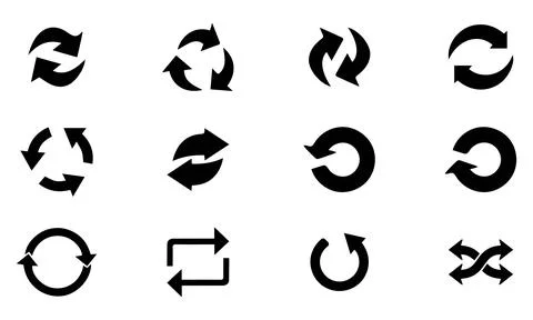Black Loop and Recycle Arrow Icon Collection 库存插图
