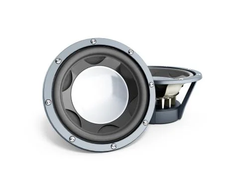 Black loudspeakers 3d render on white Stock Illustration