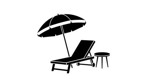 A black lounge chair with a side table and umbrella Stock Illustration