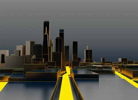 Black low poly city background 3d rendering Stock Illustration