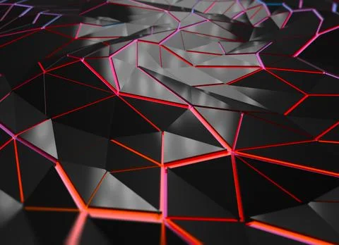 Black low polygonal background with red illumination, 3d illustration. Stock Illustration