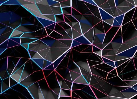 Black low polygonal background with vibrant colorful illumination, 3d illus.. Illustrazione stock