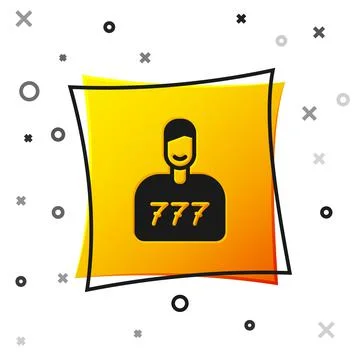 Black Lucky player icon isolated on white background. Yellow square button. V Stock Illustration