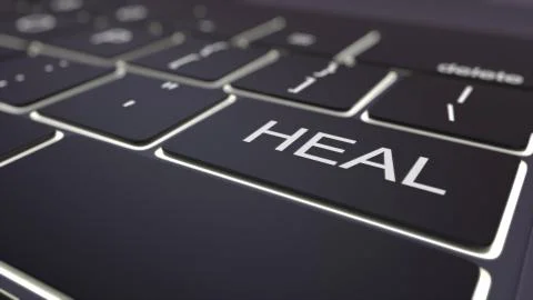 Black luminous computer keyboard and heal key. Conceptual 3D rendering イラスト素材