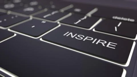Black luminous computer keyboard and inspire key. Conceptual 3D rendering Illustrazione stock