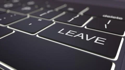 Black luminous computer keyboard and leave key. Conceptual 3D rendering Stock Illustration