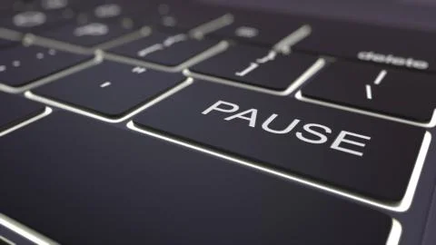Black luminous computer keyboard and pause key. Conceptual 3D rendering 스톡 일러스트