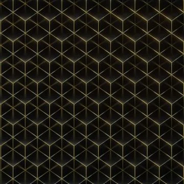 Black luxurious cubes pattern with gold wire 3d rendering digital background Illustrazione stock