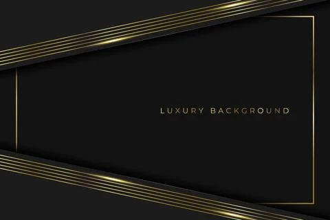 Black luxury background with golded lined frame, minimal scene, empty space.. Illustrazione stock