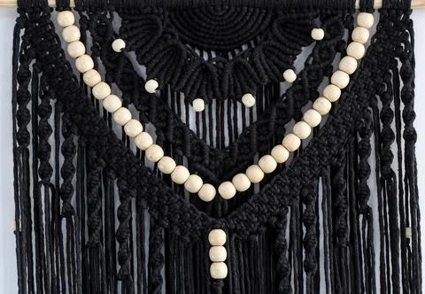 Black macrame with beads Stock Photos