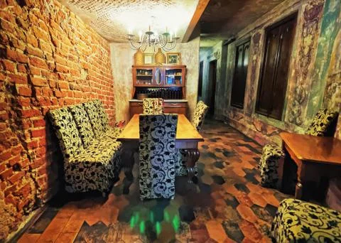 Black magic bar interior Riga Stock Photos