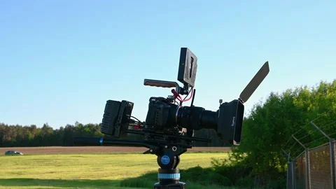 Black Magic Cinema Pocket Camera on Sirui tripod Stock Footage 155106648