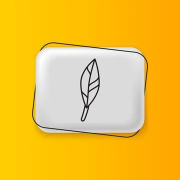 Black Magic feather icon isolated on yellow background. Silver rectangle bu.. Illustrazione stock