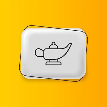 Black Magic lamp or Aladdin lamp icon isolated on yellow background. Spirit.. Stock Illustration