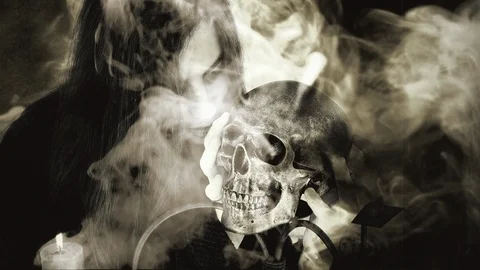 Black Magic Ritual Satanic Man Old Film Effect Stock Footage 123855581