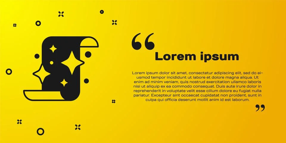 Black Magic scroll icon isolated on yellow background. Decree, paper, parchment Illustrazione stock