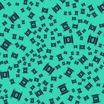 Black Magic scroll icon isolated seamless pattern on green background. Decree Illustrazione stock