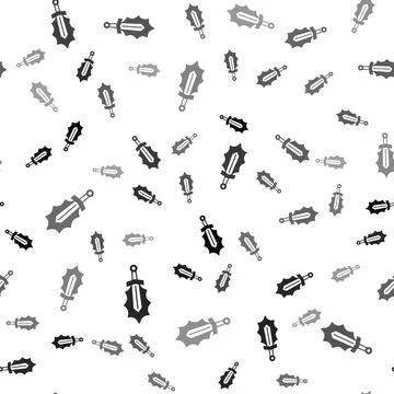 Black Magic sword in fire icon isolated seamless pattern on white background Illustrazione stock