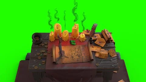 Black magic table with green background Stock Illustration