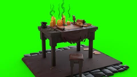 Black magic table with green background Stock Illustration