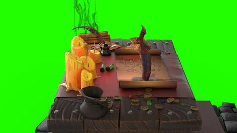 Black magic table with green background Stock Illustration