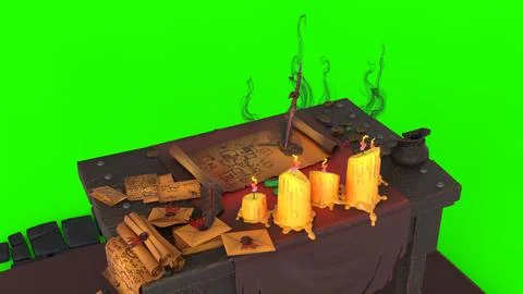 Black magic table with green background Stock Illustration