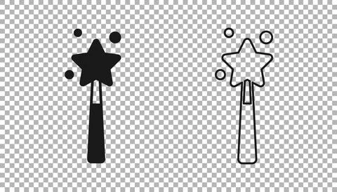 Black Magic wand icon isolated on transparent background. Star shape magic .. Stock Illustration