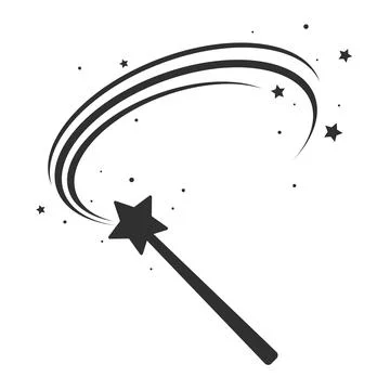 Black magic wand icon, magic wand logo, fairy tale sign, wizard and focus sym Stock Illustration