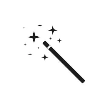 Black magic wand icon vector with stars isolated on white background, magic w Stock Illustration