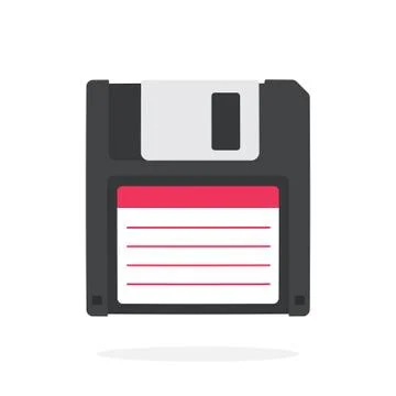 Black magnetic computer floppy disk in flat style Stock Illustration
