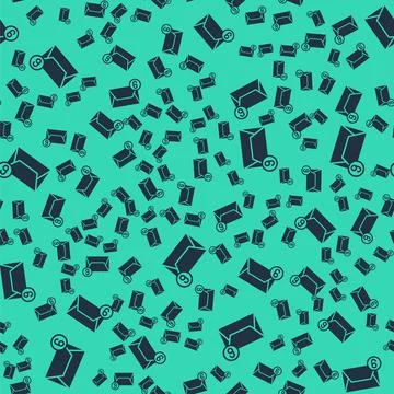 Black Mail and e-mail icon isolated seamless pattern on green background Ilustración de archivo