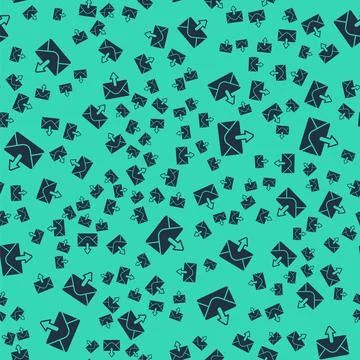 Black Mail and e-mail icon isolated seamless pattern on green background Stock Illustration