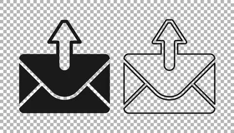 Black Mail and e-mail icon isolated on transparent background. Envelope symbol e Stock-Illustration