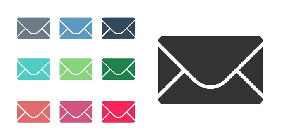 Black Mail and e-mail icon isolated on white background. Envelope symbol e-mail Stock Illustration