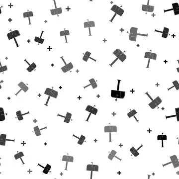 Black Mail box icon isolated seamless pattern on white background. Mailbox icon Stock Illustration